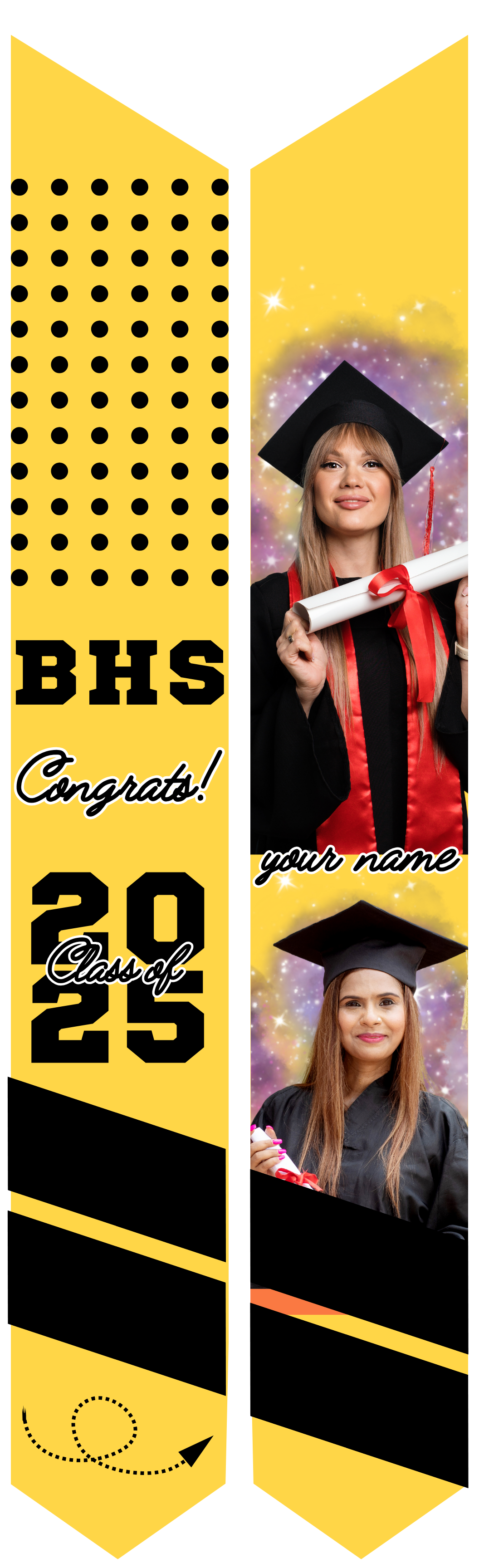 Class of 2024 custom satin graduation stole with name and school logo in Houston, TX