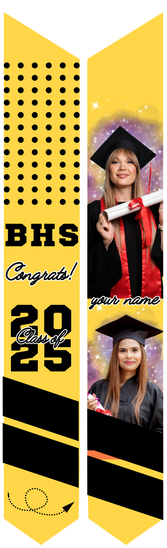 Class of 2024 custom satin graduation stole with name and school logo in Houston, TX