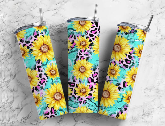 Turquoise Sunflower 20oz Sublimation Tumbler, Straight Skinny Tumble. Western