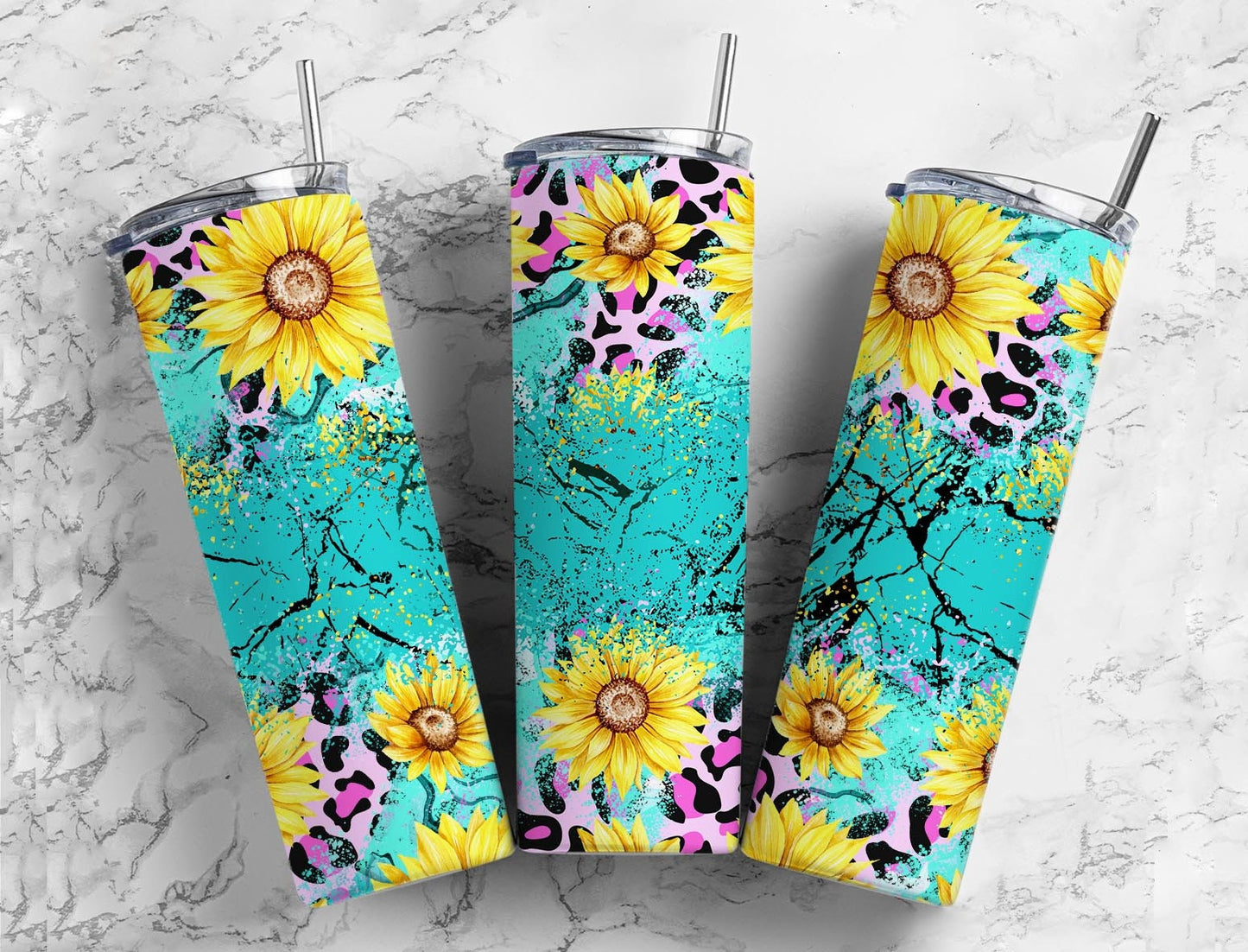 Turquoise Leopard 20oz Sublimation Tumbler, Brown Leopard Straight Skinny Tumbler, Country Western