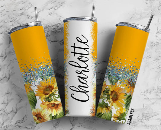Yellow Sunflower and Turquoise 20oz Tumbler, Leopard Country Western Straight Skinny Tumbler