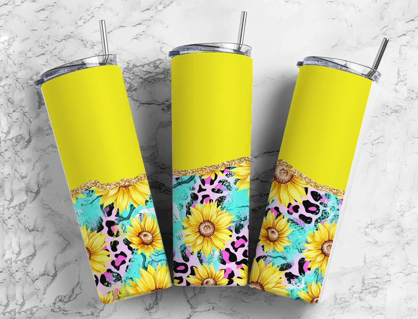 Yellow Sunflower and Turquoise 20oz Tumbler, Leopard Country Western Straight Skinny Tumbler