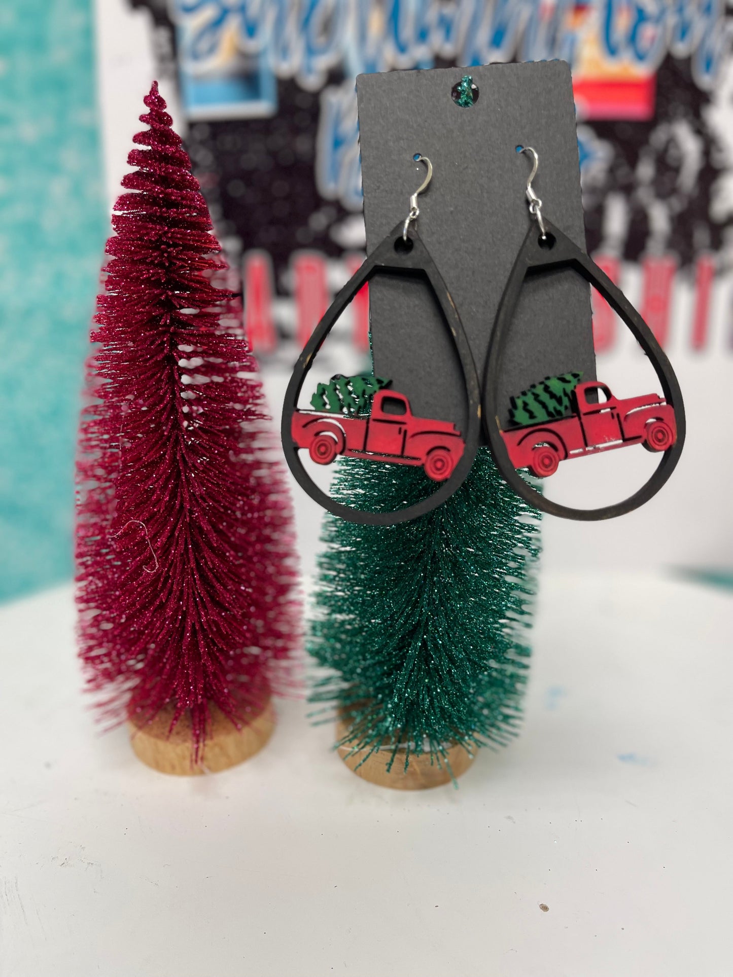 Red truck Christmas earrings